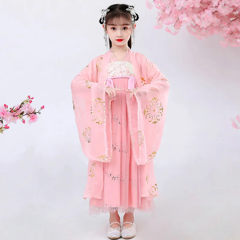 

2021 сказочный костюм ханьфу для девочек, розовый китайский традиционный костюм, сценическое платье принцессы, одежда для народных танцев, пр...