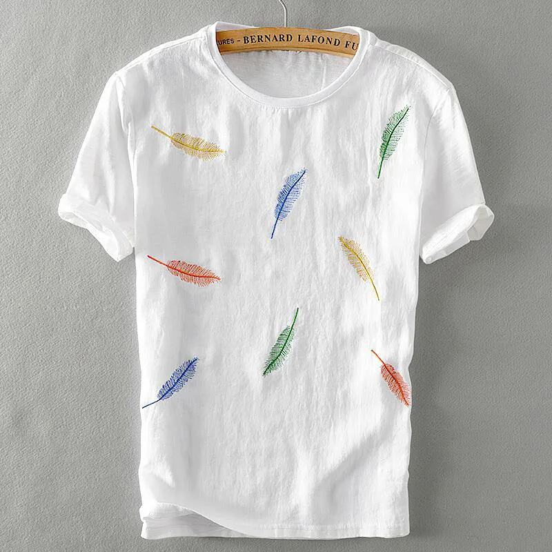 6219 Fashion Feather Embroidery Short Sleeves Men Casual Loose Cotton Linen T-Shirts White o-Neck All-Match Male Summer Tops
6219 Fashion Feather Embroidery Short Sleeves Men Casual Loose Cotton Linen T-Shirts White o-Neck All-Match Male Summer Tops
