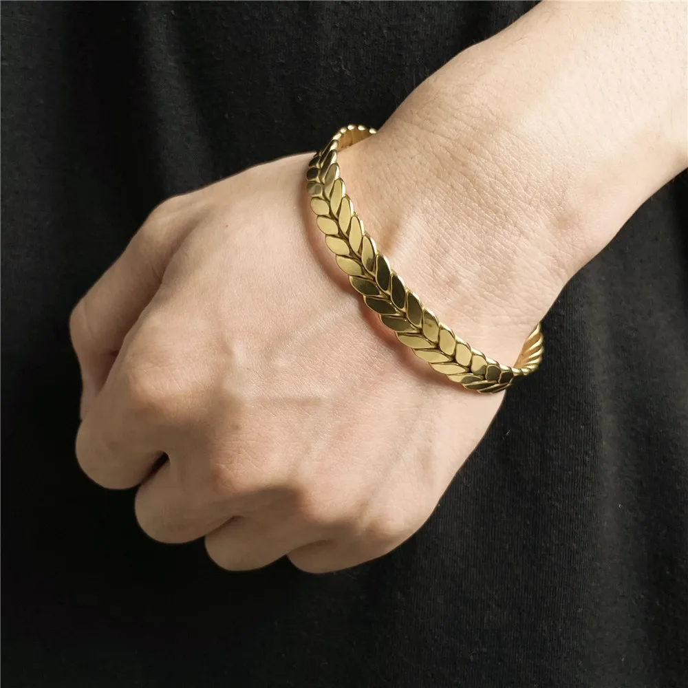 Classic Gold Color Cuff Men Bracelets Bangles Stainless Steel Luxury Fashion Wheat Ears Bangle For Men Women Jewelry Pulseras
Classic Gold Color Cuff Men Bracelets Bangles Stainless Steel Luxury Fashion Wheat Ears Bangle For Men Women Jewelry Pulseras