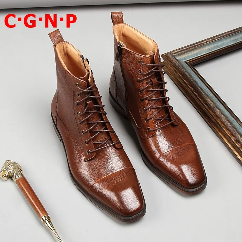 C·G·N·P British Style Genuine Leather High-top Men Shoes Fashion Square Toe Lace-up Martin Boots Mens Short Working Boots
C·G·N·P British Style Genuine Leather High-top Men Shoes Fashion Square Toe Lace-up Martin Boots Mens Short Working Boots