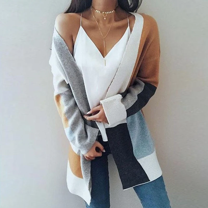 Casual Women Patchwork Long Sweater Cardigan Autumn Winter Pocket Knitting Outwear Ladies Long Sleeve Loose Knitted Cardigans
Casual Women Patchwork Long Sweater Cardigan Autumn Winter Pocket Knitting Outwear Ladies Long Sleeve Loose Knitted Cardigans