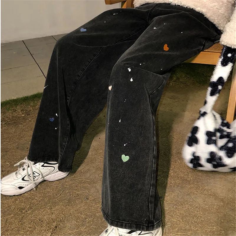 Love Embroidery Black Women'S Jeans Spring Korean High-Waist Streetwear Casual Straight Pants Fashion Loose Wide Leg Trousers
Love Embroidery Black Women'S Jeans Spring Korean High-Waist Streetwear Casual Straight Pants Fashion Loose Wide Leg Trousers