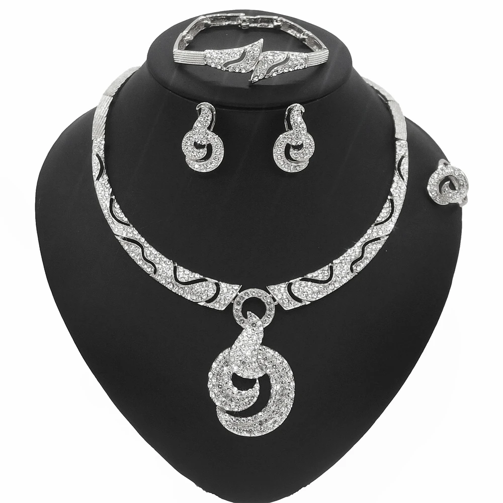 Yulaili High-quality Classic Silver Diamond Jewelry Set and Nigerian ladies Earrings Rings Necklaces Bracelets Jewelry Sets Gift
Yulaili High-quality Classic Silver Diamond Jewelry Set and Nigerian ladies Earrings Rings Necklaces Bracelets Jewelry Sets Gift