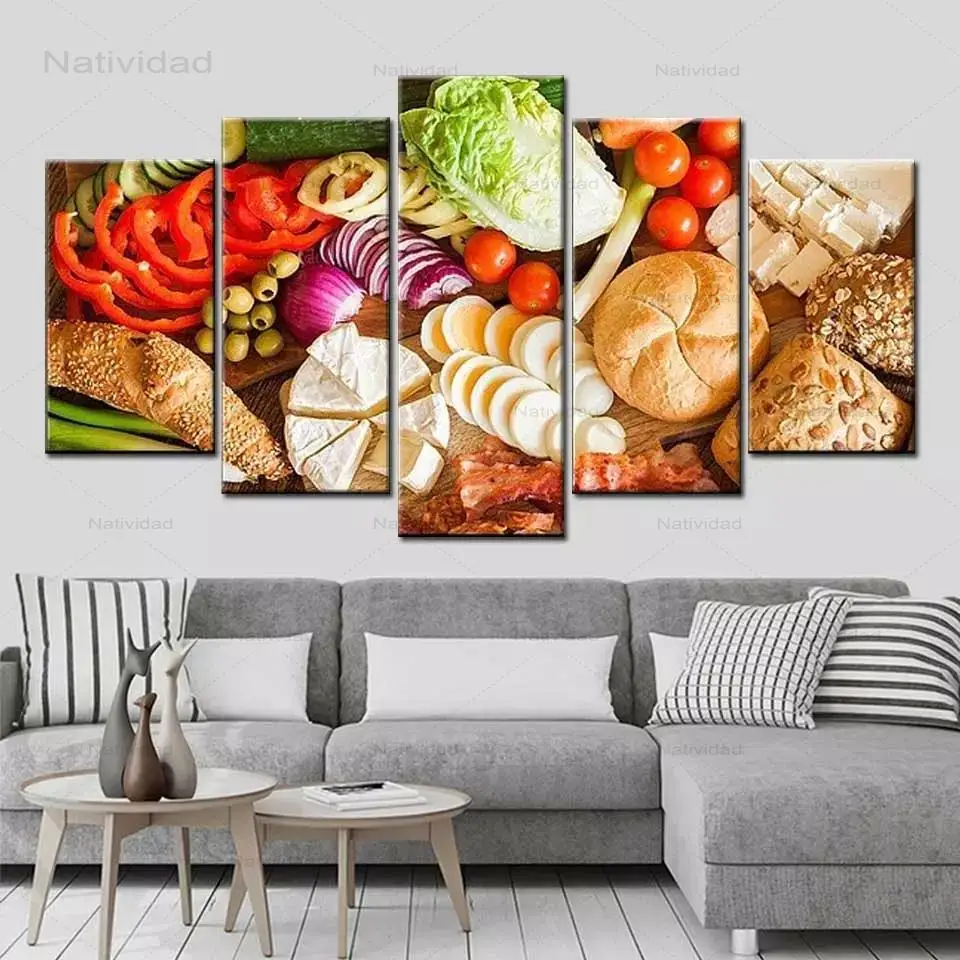 

5 Pieces Beautiful Prints Canvas Painting Delicious Fruit Food Posters Wall Art Pictures Kitchen and Restaurant Decoration