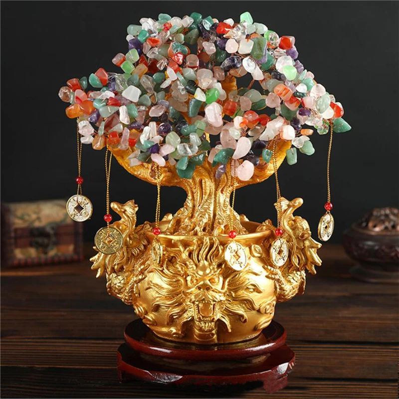 

Фэн-шуй, китайское медное денежное дерево, украшение, желтый кристалл, бонсай, золотое дерево удачи в мешочке для денег, удачи