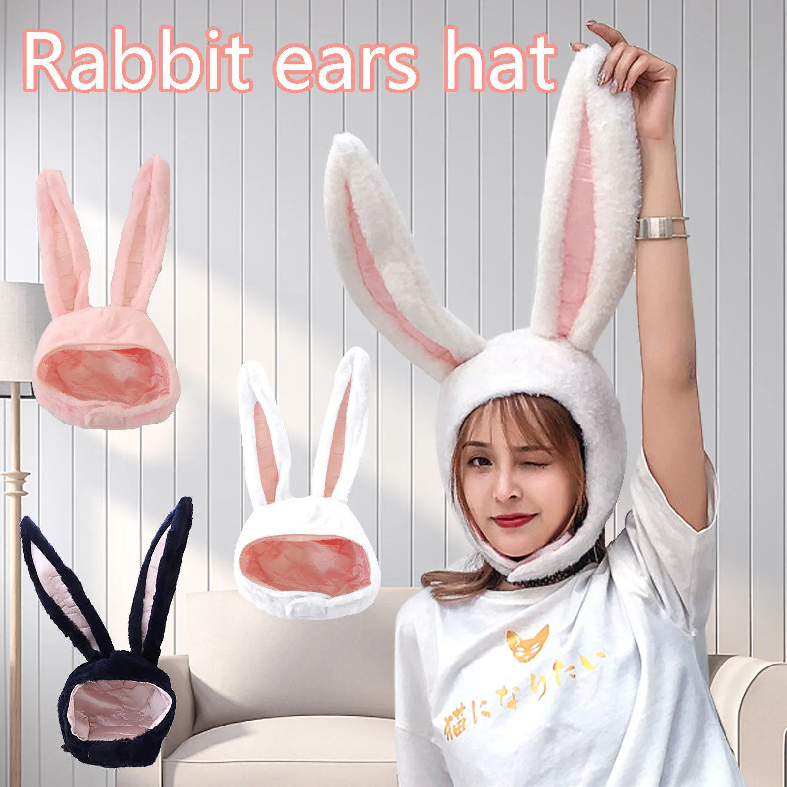Women Men Funny Plush Bunny Ears Hood Hat Cute Rabbit Eastern Cosplay Costume Accessory Headwear Halloween Party Props cute gift |