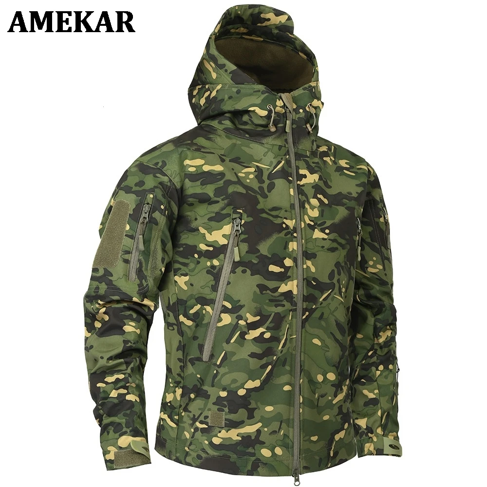 

Куртка мужская камуфляжная флисовая, армейская тактическая ветровка в стиле милитари, Мультикам, камуфляжная верхняя одежда на осень