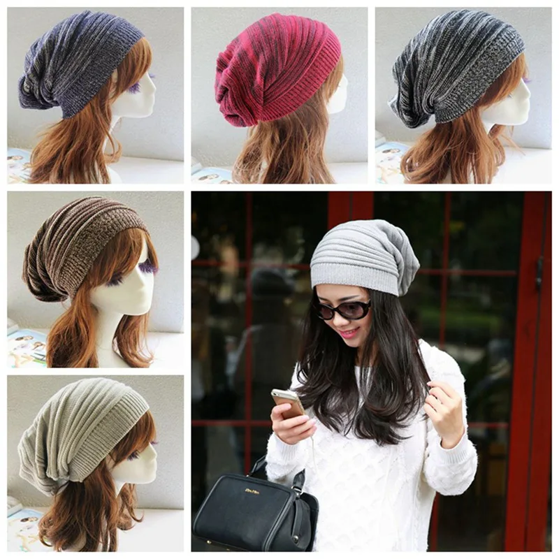 Female Ball Cap Women Hat for Girls Two-tone Melaleuca Fold Warm Hip-hop Knitted Beanies Thick Women's Skullies | Красота и