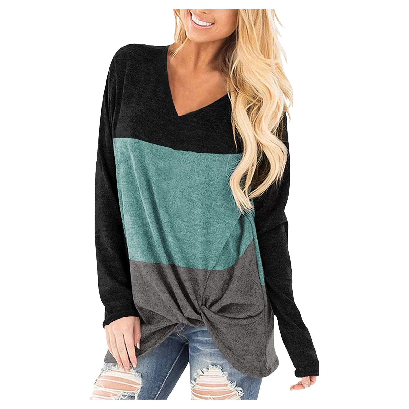 Woman Blouses Harajuku Tops For Women Summer Color Matching Stitching Knotted V-neck Long Sleeve Top Mujer Camisetas
Woman Blouses Harajuku Tops For Women Summer Color Matching Stitching Knotted V-neck Long Sleeve Top Mujer Camisetas