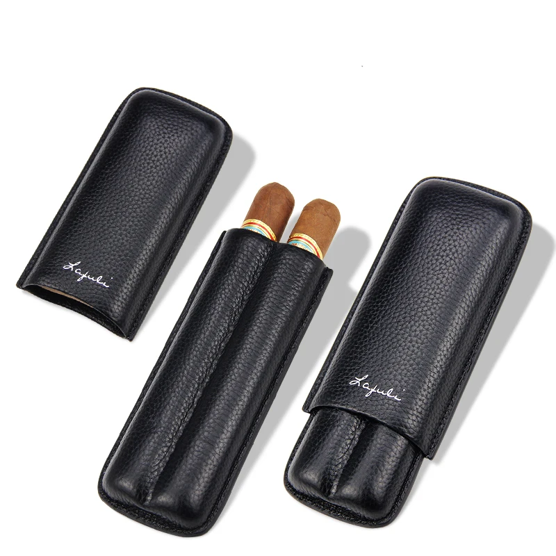 Кожаный чехол для сигары Laifuli 60R Черный дорожный держатель 2 трубки мини хьюмидор