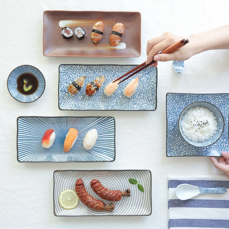 

Блюдо для суши в стиле ретро, тарелка для рыбы, керамическая японская посуда для лосося, сашими, десерт, торт, обеденные блюда, тарелки для ку...