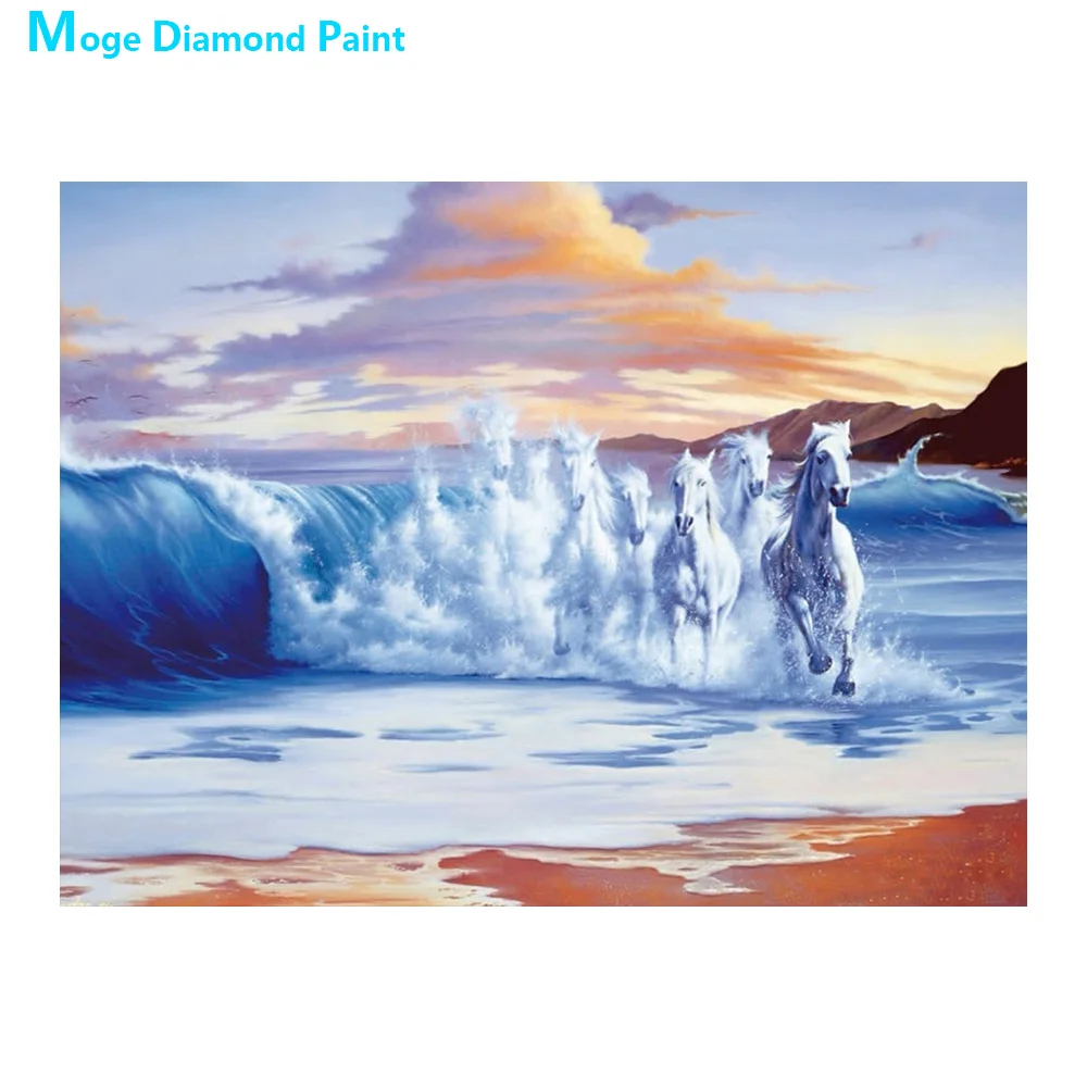 

Морской пляж волна лошадь Алмазная картина круглая полная дрель Nouveaute DIY мозаика вышивка 5D Вышивка крестиком масло живописный узор