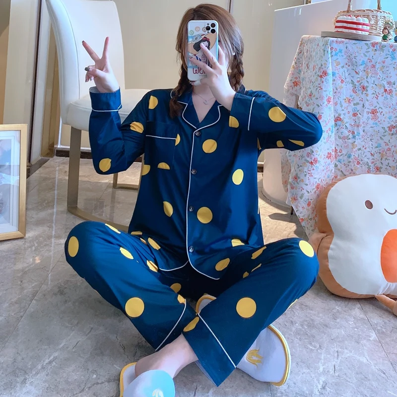 2021 Autumn Long Sleeve Polka Dot Print Pajama Sets for Women Korean Sleepwear Suit Pyjamas Lounge Homewear Pijama Mujer Clothes
2021 Autumn Long Sleeve Polka Dot Print Pajama Sets for Women Korean Sleepwear Suit Pyjamas Lounge Homewear Pijama Mujer Clothes