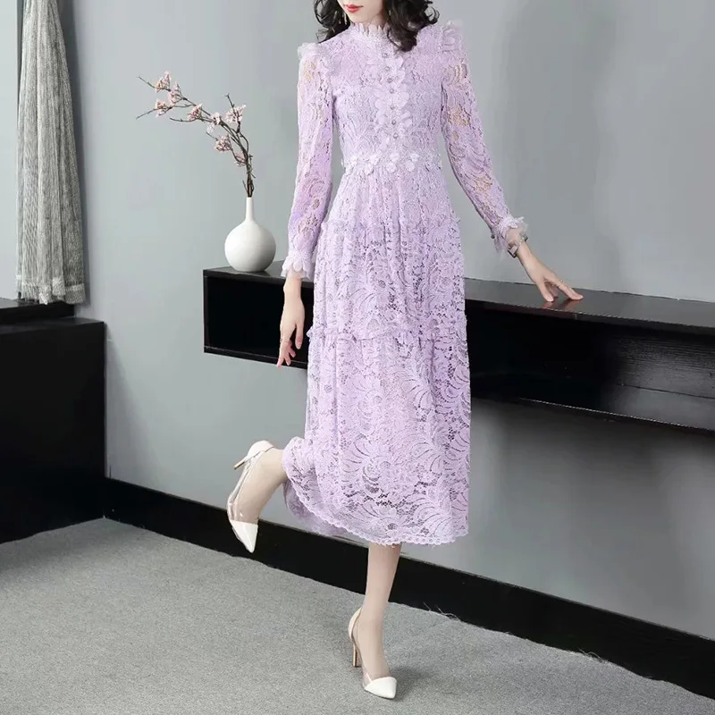 Fashionable Summer New Elegant Ladies Long Sleeves Applique Hollow-out Mid-Waist Zipper Swing Dress for Women
Fashionable Summer New Elegant Ladies Long Sleeves Applique Hollow-out Mid-Waist Zipper Swing Dress for Women