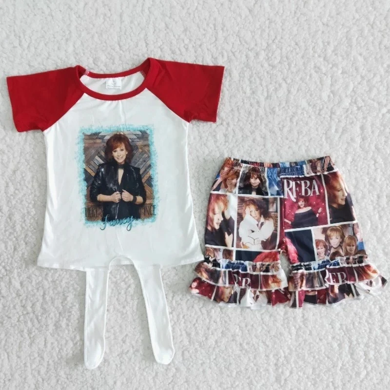 Wholesale Baby Girl Fashionable Summer Clothing Red Short Sleeve Singer Shirt Ruffle Shorts Children Boutique Kids Outfits Sets
Wholesale Baby Girl Fashionable Summer Clothing Red Short Sleeve Singer Shirt Ruffle Shorts Children Boutique Kids Outfits Sets