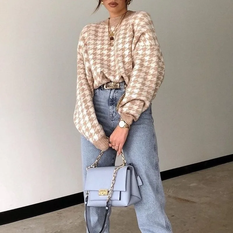 Spring/fall Sweaters for Women New Style Houndstooth Knitted Long Sleeve Casual Retro Tops Pullover O-neck Plaid Brown Sweater
Spring/fall Sweaters for Women New Style Houndstooth Knitted Long Sleeve Casual Retro Tops Pullover O-neck Plaid Brown Sweater