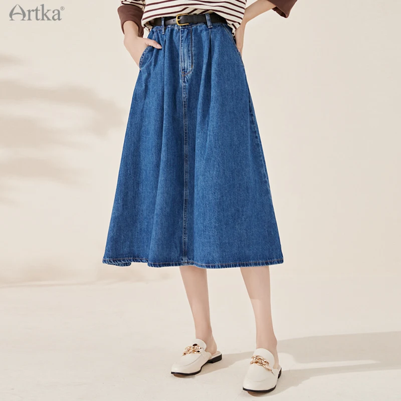 ARTKA 2021 Autumn New Women Skirt Fashion Vintage Blue Denim Skirts Casual High Waist A-Line Midi Skirt With Belt QN29011Q
ARTKA 2021 Autumn New Women Skirt Fashion Vintage Blue Denim Skirts Casual High Waist A-Line Midi Skirt With Belt QN29011Q