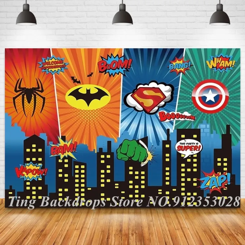 Фотофон Superheros с изображением комиксов ночных зданий для новорожденных детей декор для вечеринки в честь Дня рождения торта подарков стола 
Фотофон Superheros с изображением комиксов ночных зданий для новорожденных детей декор для вечеринки в честь Дня рождения торта подарков стола