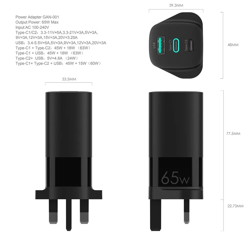 65W Quik Charge 3.0 USB Fast Charging PD Gan Charger For IPhone For Mobile Phone Laptop Tablet Charge Adapter 
65W Quik Charge 3.0 USB Fast Charging PD Gan Charger For IPhone For Mobile Phone Laptop Tablet Charge Adapter