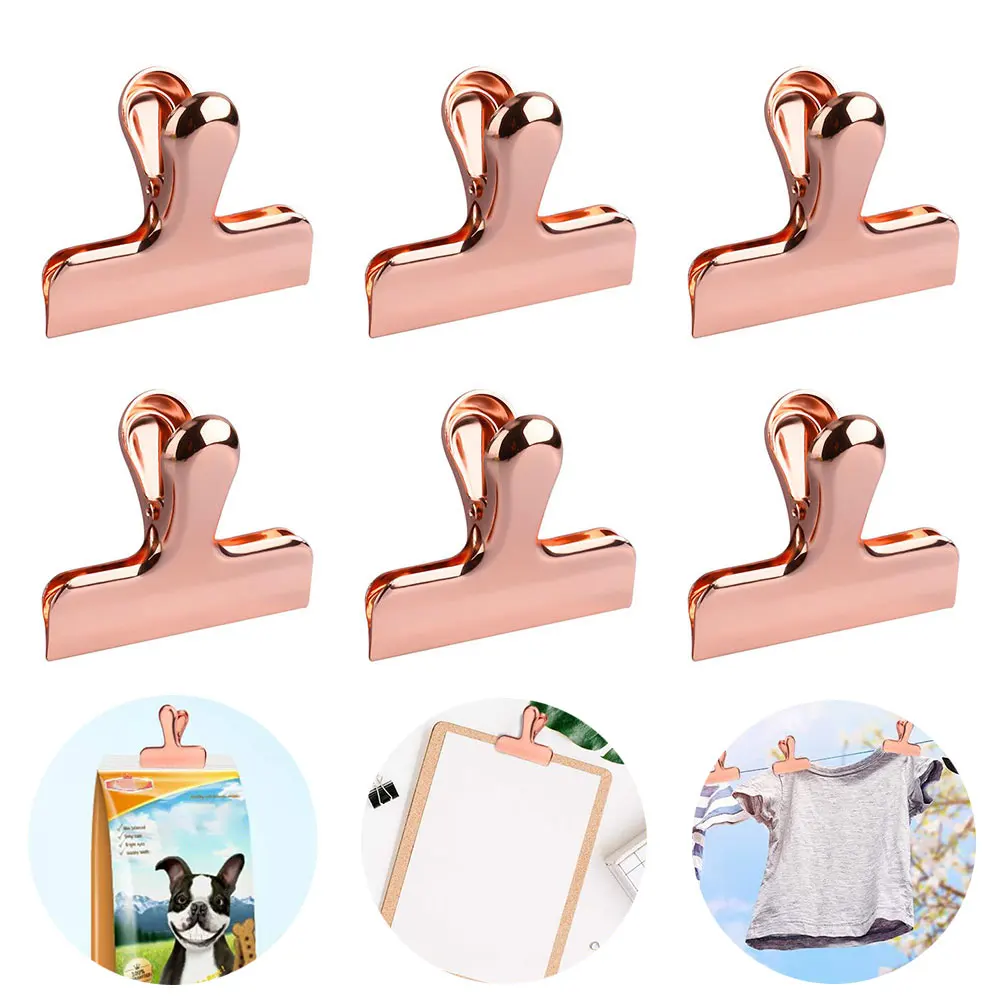 

6PCS Unique Metal Sealing Clips Thick Structure Bulldog Binder Duckbill Clamps For Food Bags Home Office Supply For Organizing