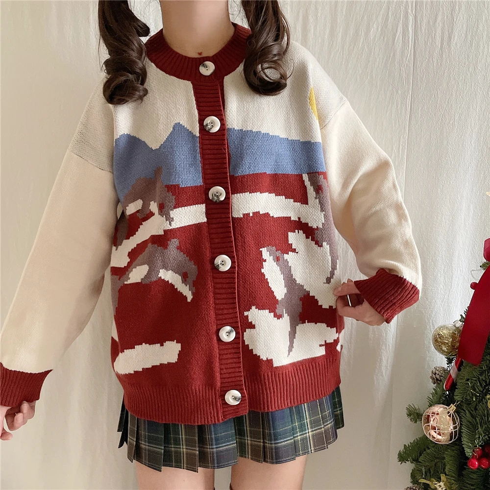 Girls Cute Dolphin Print Knitted Cardigan Women's Long-sleeved Autumn and Winter Japanese Soft Girl Student Thick Sweater
Girls Cute Dolphin Print Knitted Cardigan Women's Long-sleeved Autumn and Winter Japanese Soft Girl Student Thick Sweater