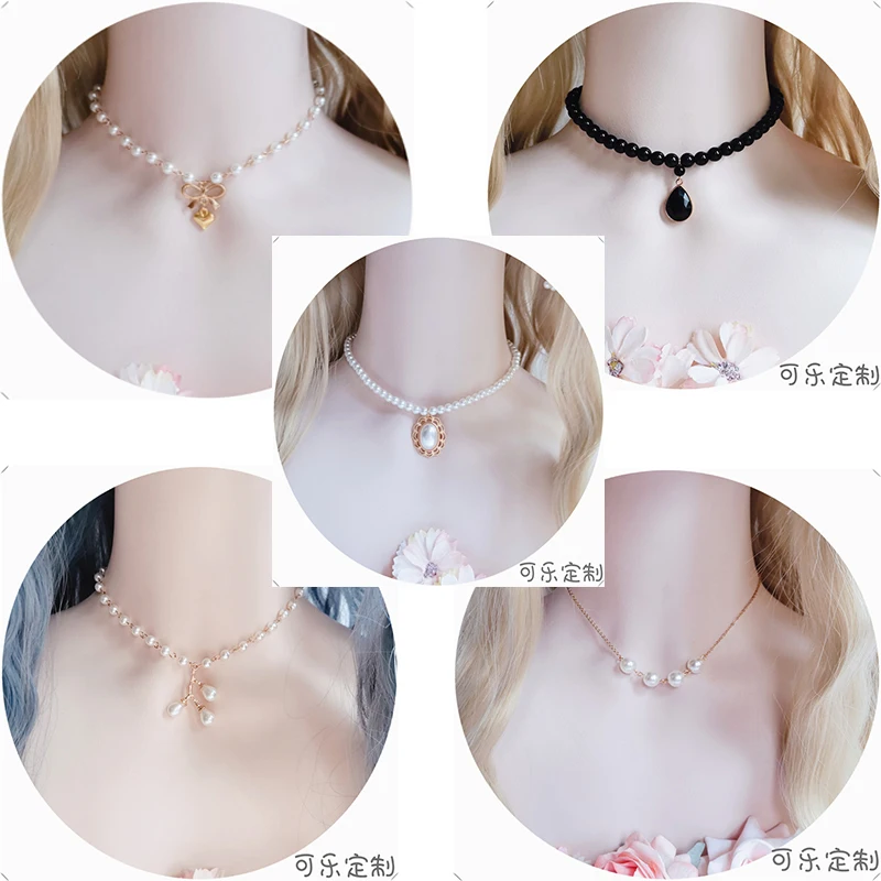 

Handmade Gothic Vintage Lolita Choker Style Multilayer Black pearl Bowknot Gem Necklace Palace Style Cosplay Collarbone Chain