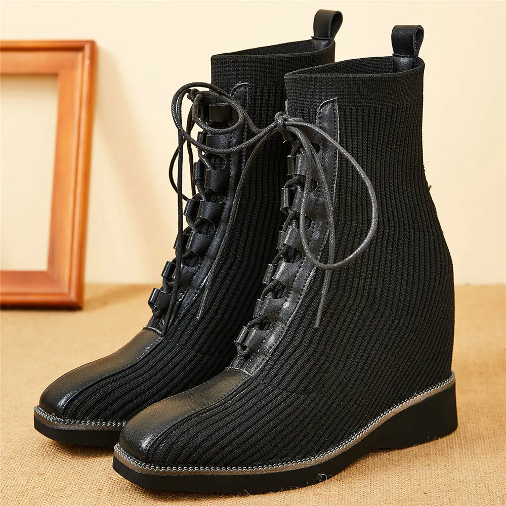 Winter Pumps Shoes Women Cow Leather Wedges High Heel Ankle Boots Female High Top Knitting Round Toe Oxfords Shoes Casual Shoes
Winter Pumps Shoes Women Cow Leather Wedges High Heel Ankle Boots Female High Top Knitting Round Toe Oxfords Shoes Casual Shoes