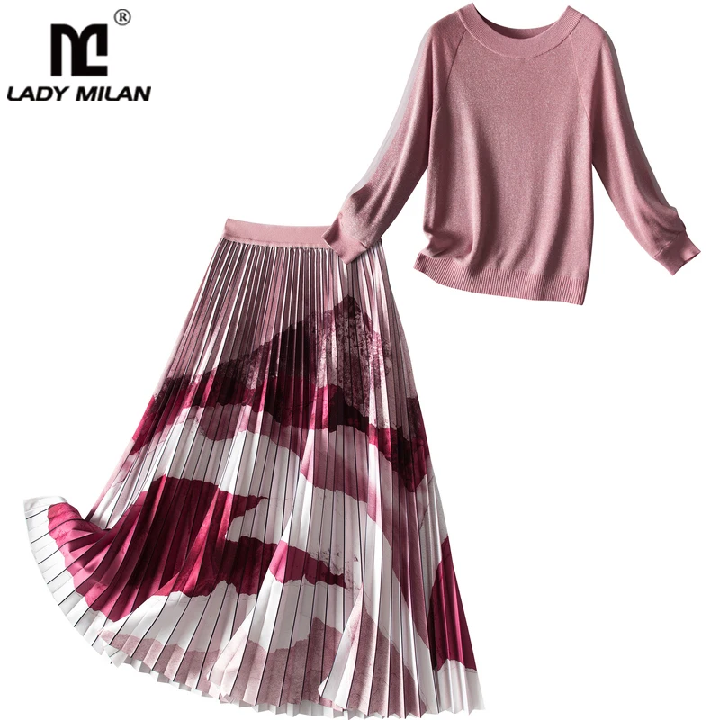 Women's Runway Designer Two Piece Dress O Neck Long Sleeves Knitted Blouse with Pleated Skirt Twinsets Set
Women's Runway Designer Two Piece Dress O Neck Long Sleeves Knitted Blouse with Pleated Skirt Twinsets Set