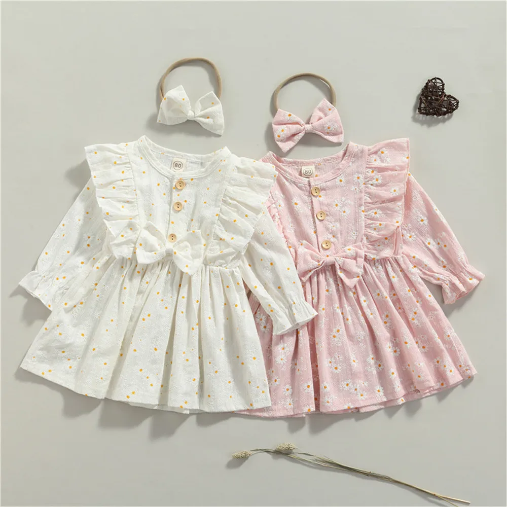 Baby Girls Sweet Princess Dress Ruffle Long Sleeve Dress+Bow Headband Daisy Print Autumn Spring Clothing Newborn Kids
Baby Girls Sweet Princess Dress Ruffle Long Sleeve Dress+Bow Headband Daisy Print Autumn Spring Clothing Newborn Kids