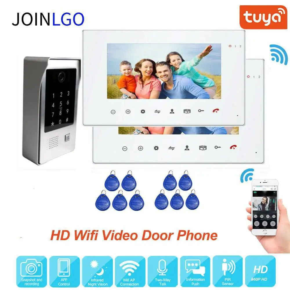 

960P AHD 7 Inch Wirless Wifi Smart Video Intercom System RFID Keypad Code Doorbell Home Security 2 Record Monitors Remote Unlock