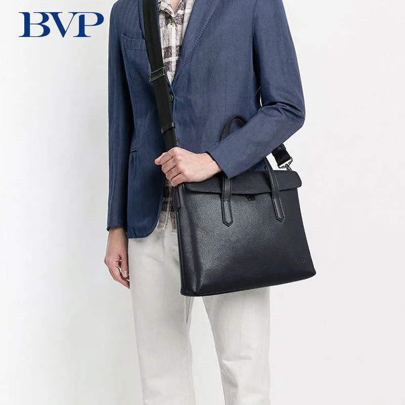 BVP бренд Для мужчин из натуральной кожи Портфели синяя сумка через плечо Сумка