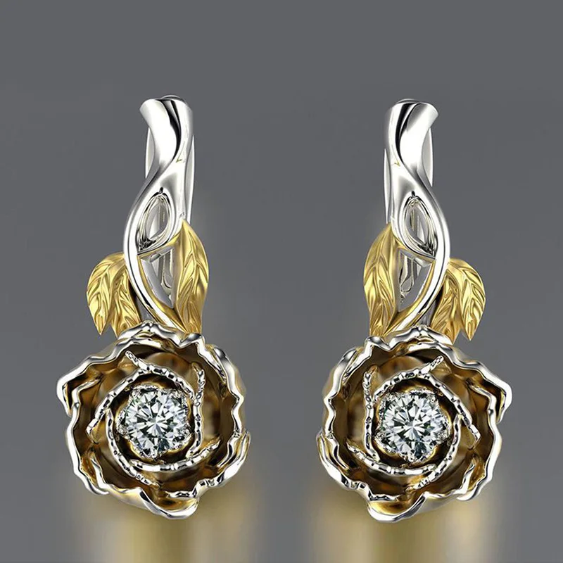 Fashion Two Tone Rose Flower Dangle Earrings for Women 18K Gold White Zircon Aesthetic Earrings Band Design Party Jewelry Gift
Fashion Two Tone Rose Flower Dangle Earrings for Women 18K Gold White Zircon Aesthetic Earrings Band Design Party Jewelry Gift