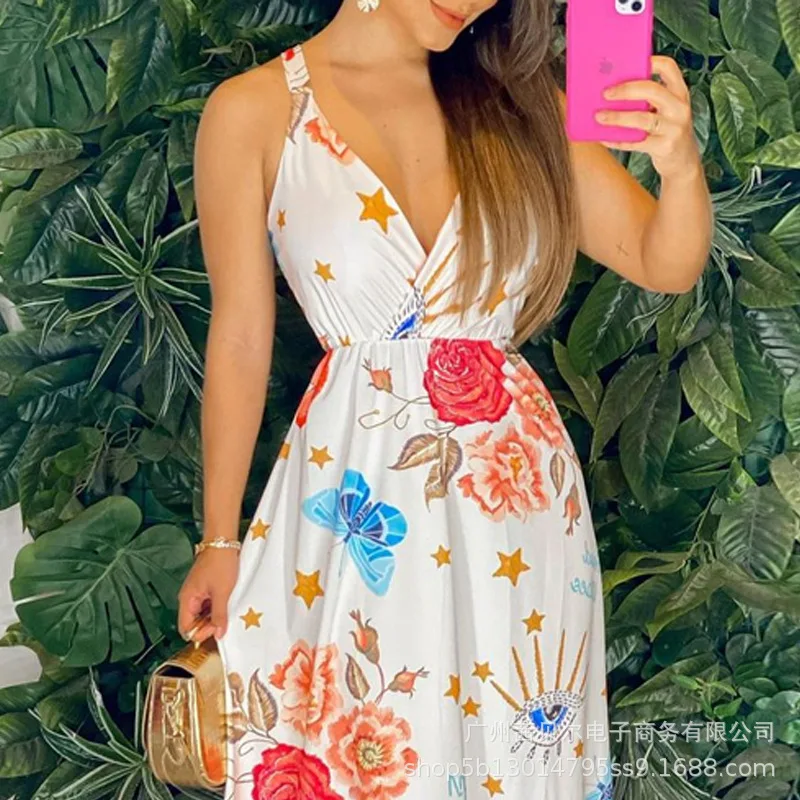 Printing Slip Dress Women Summer 2021 Beach Style Full Length Dresses High Waist V-neck Low Cut Sleeveless Dress
Printing Slip Dress Women Summer 2021 Beach Style Full Length Dresses High Waist V-neck Low Cut Sleeveless Dress