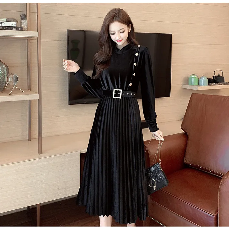 Sleeve Line Autumn Femme Women Velvet Vestido Robe Pleated De Long Black Winter Elegant Belt Slim A Vintage Mujer O Dress Neck A
Sleeve Line Autumn Femme Women Velvet Vestido Robe Pleated De Long Black Winter Elegant Belt Slim A Vintage Mujer O Dress Neck A