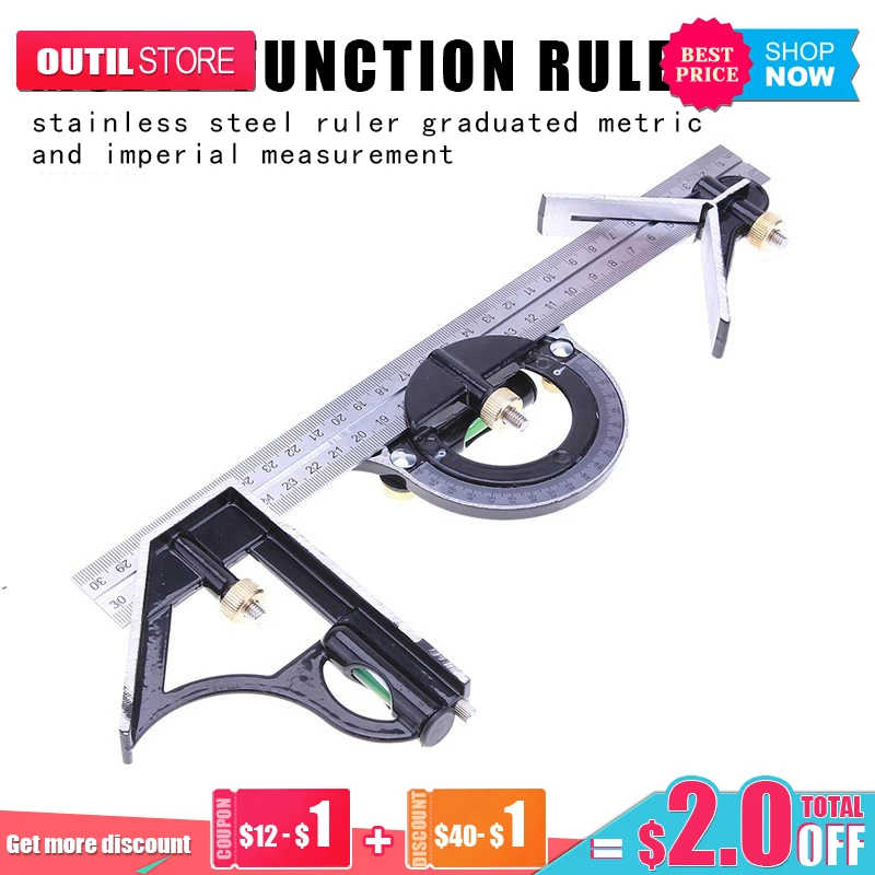 300mm/12"Measuring 3 In1 Adjustable Ruler Multi Right Angle Ruler Combination Square Angle Finder Protractor Tools Ruler
300mm/12"Measuring 3 In1 Adjustable Ruler Multi Right Angle Ruler Combination Square Angle Finder Protractor Tools Ruler