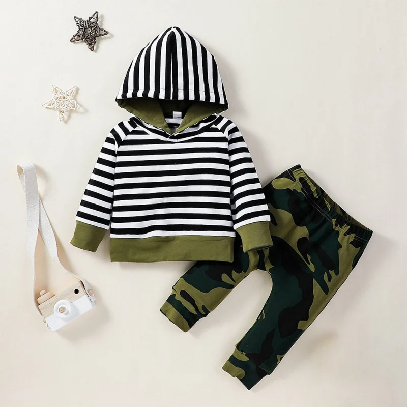 2021 Cotton Baby Boy Clothes Outfits Long Sleeve Striped Print Hoodie Sweatshirt+Camouflage Pants Casual Costume Set
2021 Cotton Baby Boy Clothes Outfits Long Sleeve Striped Print Hoodie Sweatshirt+Camouflage Pants Casual Costume Set
