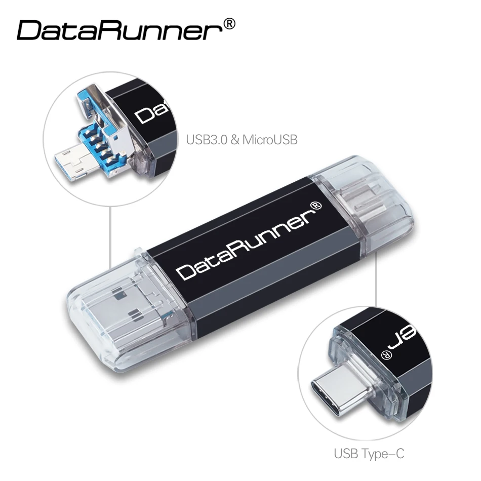

OTG USB флеш-накопитель DataRunner 3 в 1, 32 ГБ, флешка 128 ГБ, USB-накопитель для Type C/Micro USB, флеш-накопитель 512 ГБ, 256 ГБ, 64 ГБ, USB 3,0, U-диск