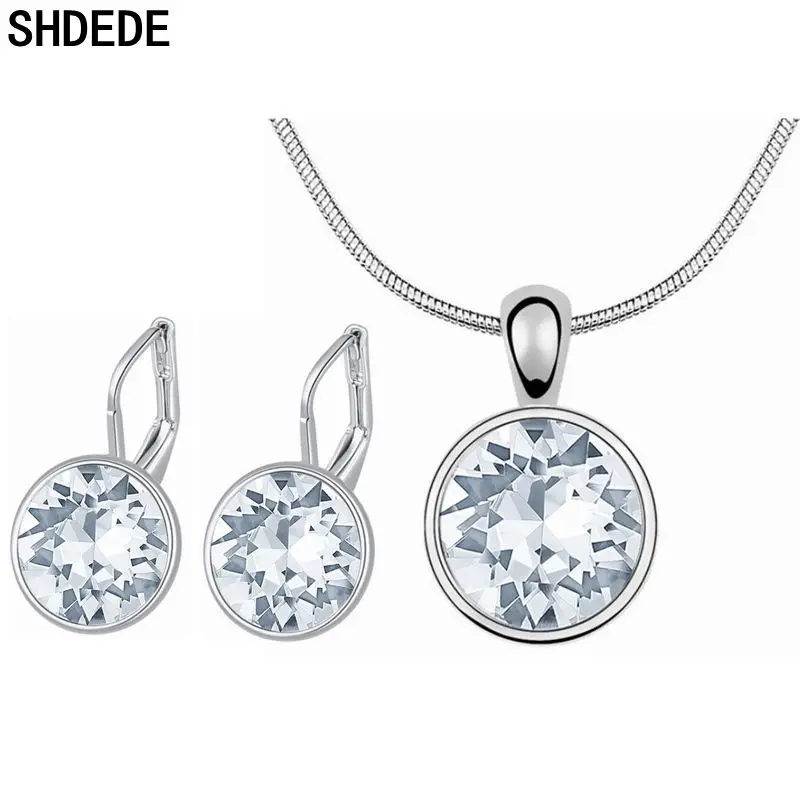 

SHDEDE Women Necklace Earrings Jewelry Set Embellished With Crystals From Swarovski Round Pendant Fashion Gift -6531