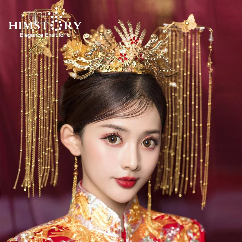 HIMSTORY Vintage Chinese Gold Bride Headdress Tassel Phoenix Crown Hair Decoration stage Wedding Party Hair Accessories
HIMSTORY Vintage Chinese Gold Bride Headdress Tassel Phoenix Crown Hair Decoration stage Wedding Party Hair Accessories