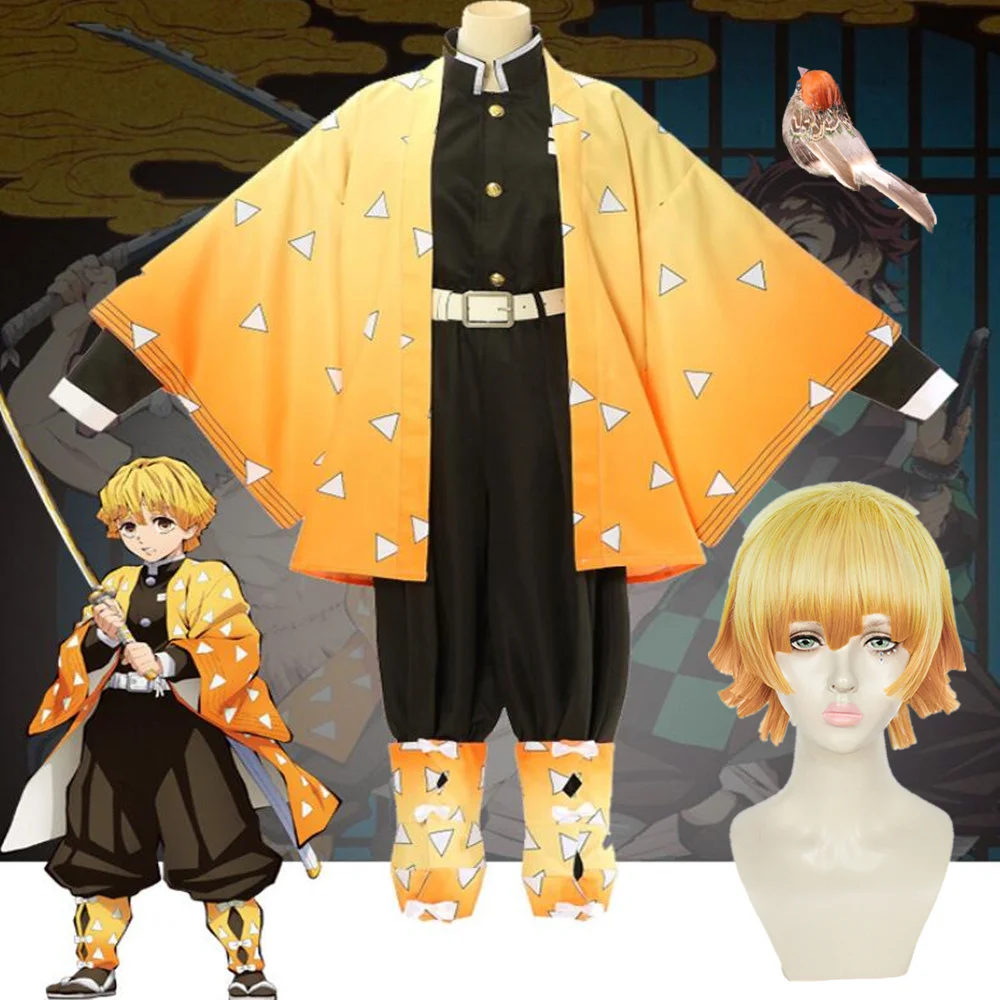 Костюм-кимоно Agatsuma Zenitsu Kimetsu no Yaiba для взрослых и детей аниме желтый костюм