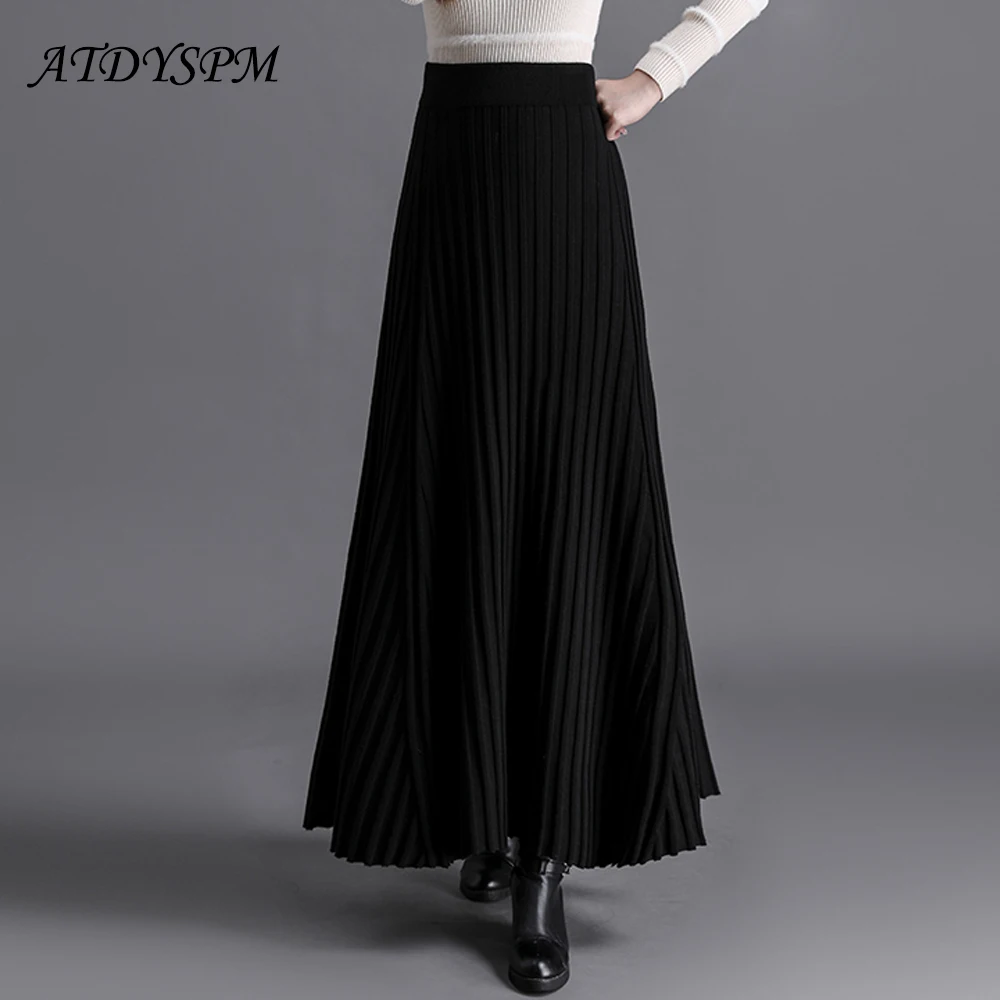 Elegant Black Knitted Long Skirts Women Casual Loose A-Line Maxi Pleated Skirt Femme Elastic High Waist Skirts Faldas Largas
Elegant Black Knitted Long Skirts Women Casual Loose A-Line Maxi Pleated Skirt Femme Elastic High Waist Skirts Faldas Largas