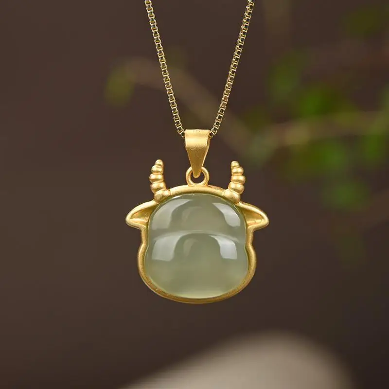Unique creative ancient gold craftsmanship inlaid calf natural Hetian jade necklace pendant elegant charm ladies silver jewelry
Unique creative ancient gold craftsmanship inlaid calf natural Hetian jade necklace pendant elegant charm ladies silver jewelry