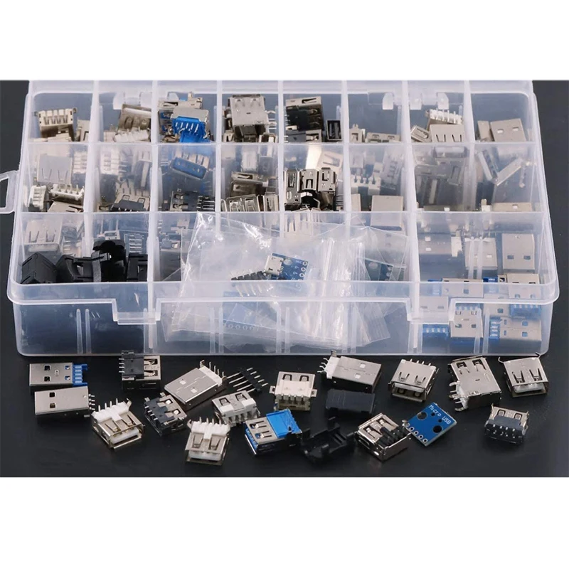 180PCS USB 2.0,3.0 Male Female Plug Jack Socket Connector Assortment Set, Including Micro-USB Type B Connector
180PCS USB 2.0,3.0 Male Female Plug Jack Socket Connector Assortment Set, Including Micro-USB Type B Connector