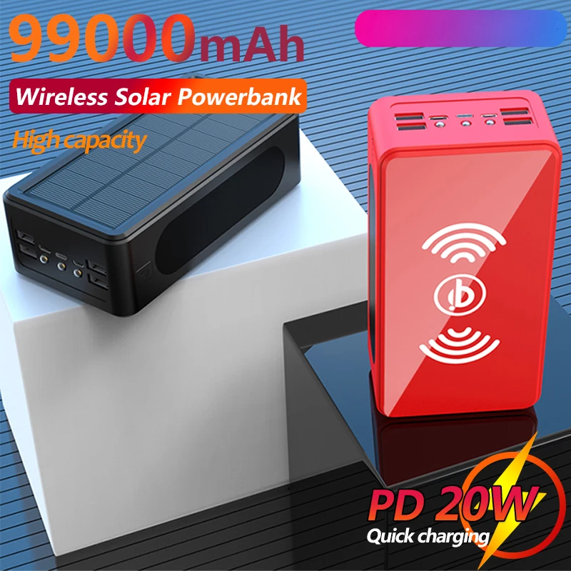 Super Large Capacity 99000mAh Power Bank Qi Solar Wireless Charging Power Bank Portable Fast Charging External Battery with 4USB
Super Large Capacity 99000mAh Power Bank Qi Solar Wireless Charging Power Bank Portable Fast Charging External Battery with 4USB