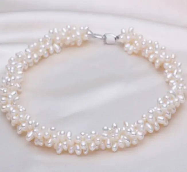 

4-5 мм белый маленький рисовый бисер Южное море натуральный жемчуг ожерелье 17 дюймов S925 серебряные аксессуары