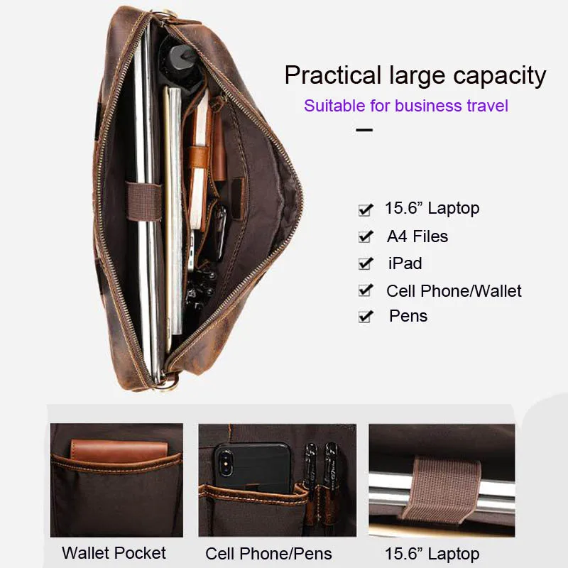 Luxury Italian Cowhide Leather Briefcase Men Business Fashion Shoulder Travel Laptop Bag 15.6" Large Capacity YKK Metal Zippers
Luxury Italian Cowhide Leather Briefcase Men Business Fashion Shoulder Travel Laptop Bag 15.6" Large Capacity YKK Metal Zippers