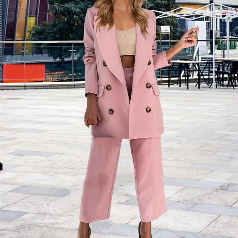 Flap Pockets Blazer Pants Set Solid Color Two Piece Double Breasted Lapel Lady Office Blazer Set Workwear
Flap Pockets Blazer Pants Set Solid Color Two Piece Double Breasted Lapel Lady Office Blazer Set Workwear