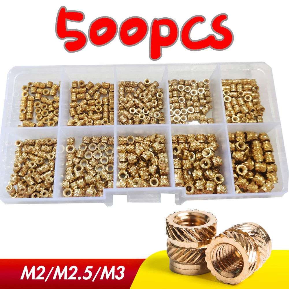 500Pcs M2 M2.5 M3 Brass Hot Melt Inset Nuts Assortment Kit Thread Copper Knurled Threaded Insert Embedment Nuts Set
500Pcs M2 M2.5 M3 Brass Hot Melt Inset Nuts Assortment Kit Thread Copper Knurled Threaded Insert Embedment Nuts Set