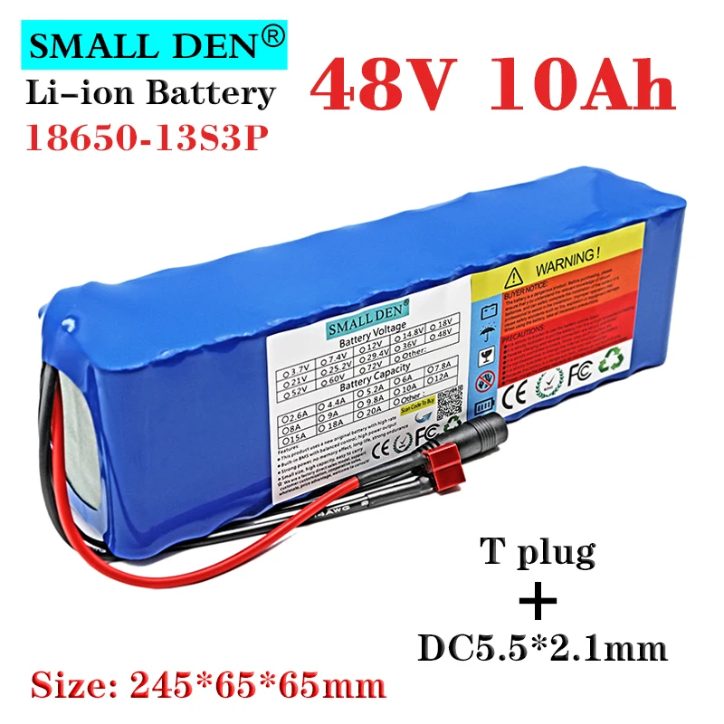 

48V 10Ah 18650 lithium battery pack 13S3P 500-800W motor High Power 54.6V Electric bicycles scooter ebike Li-ion battery BMS