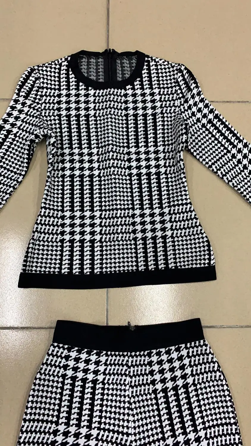 Elegant high quality sexy women black white jacquard two-piece O-neck long sleeve bodycon bandage jumpsuits wholesale
Elegant high quality sexy women black white jacquard two-piece O-neck long sleeve bodycon bandage jumpsuits wholesale